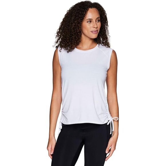 NWT RBX Activewear Poppy Shirred Side Tie Workout Tank Top - White | Small - Picture 2 of 5